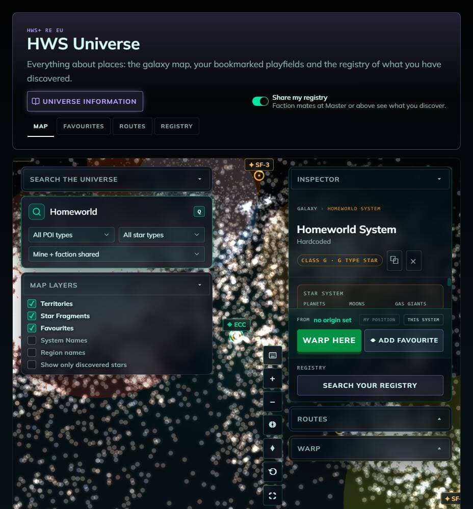 HWS Universe map with the Inspector