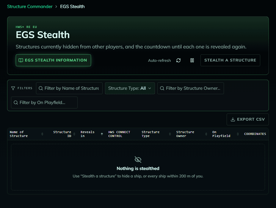 EGS Stealth on HWS Connect