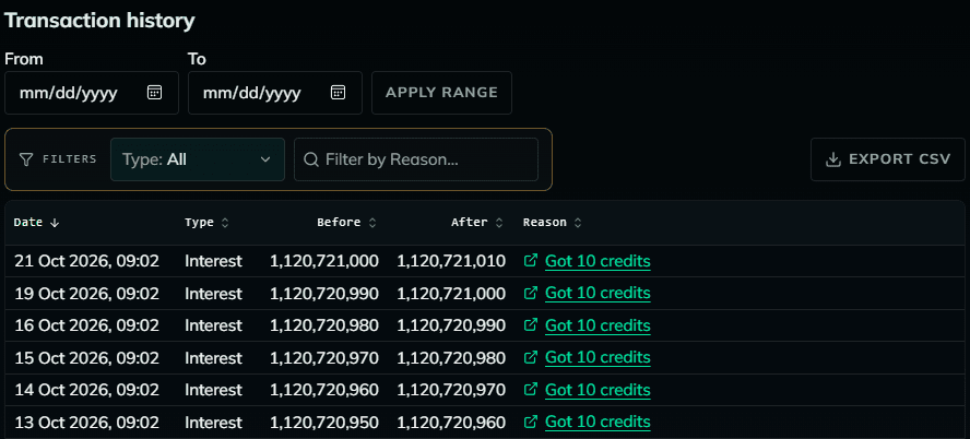 Transaction history