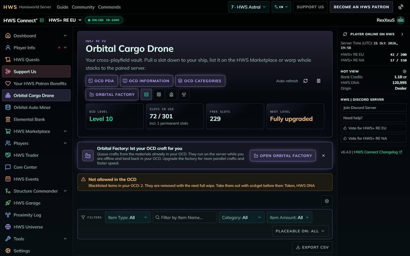The OCD page on HWS Connect
