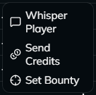Player actions menu