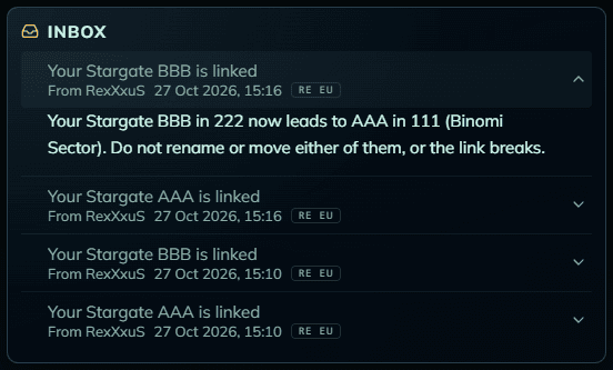Inbox messages for linked Stargates