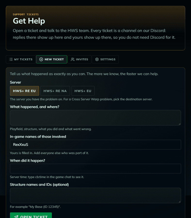 New ticket form in Get Help
