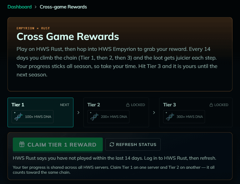 Cross Game Rewards page