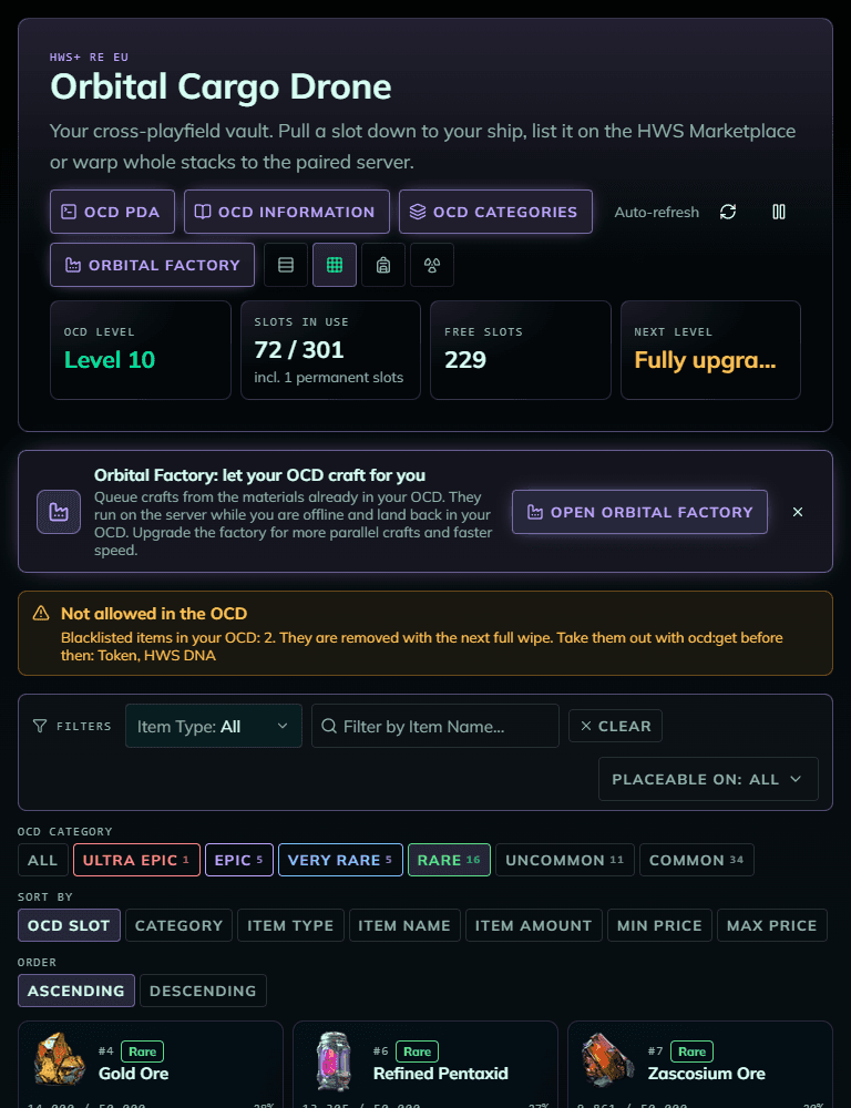 OCD categories in the grid view
