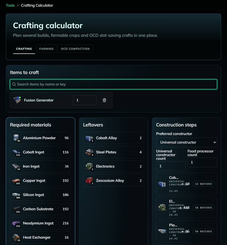 Crafting Calculator