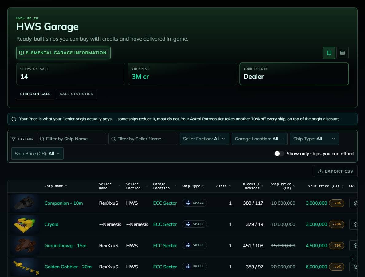 HWS Garage on HWS Connect