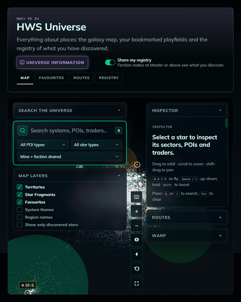 Game stars and search regions on the Universe map
