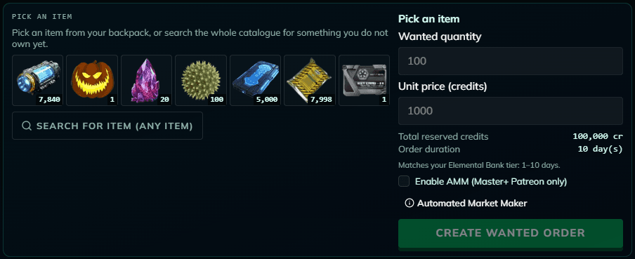 Create a Wanted order