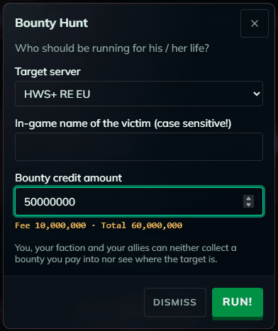 Bounty Hunt dialog