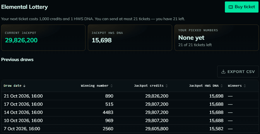 Elemental Lottery on HWS Connect