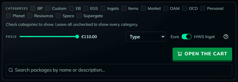 Support Us filter bar with the cart