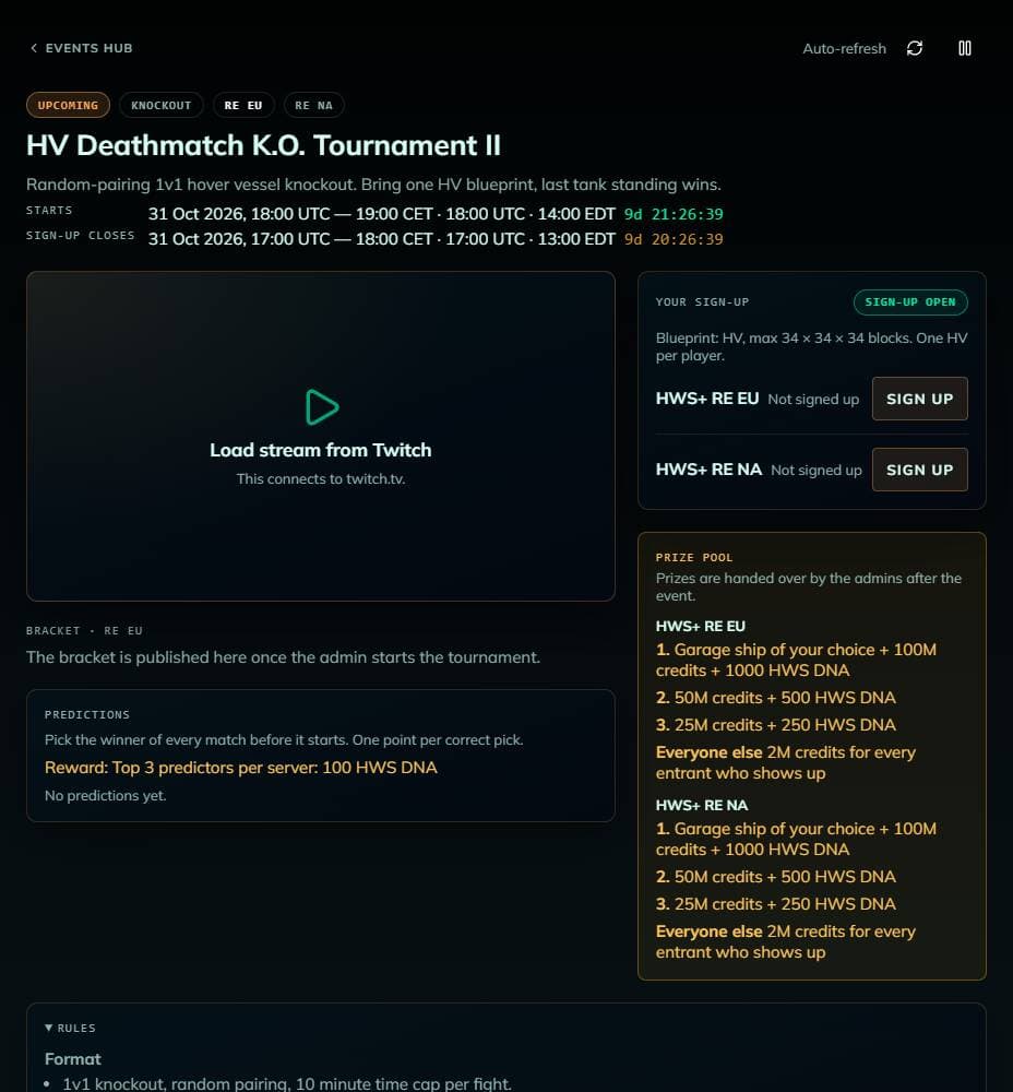 A tournament page