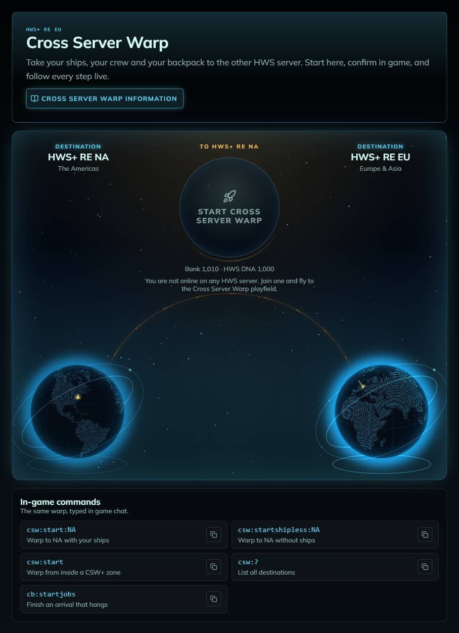 Cross Server Warp on HWS Connect