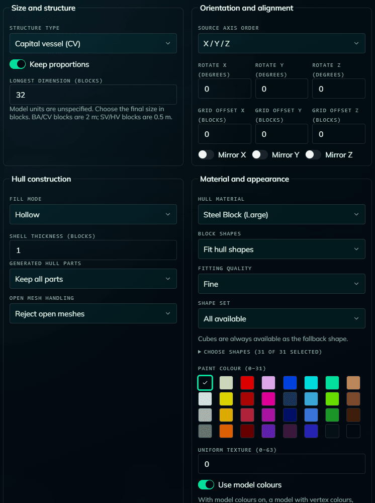 Coloured 3D model hull import